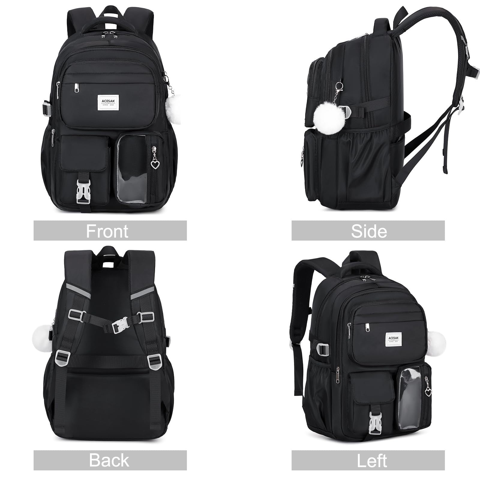 Stylish Girls Backpack with Lunch Bag & Pencil Pouch   Teen Laptop Bookbag, Blac6