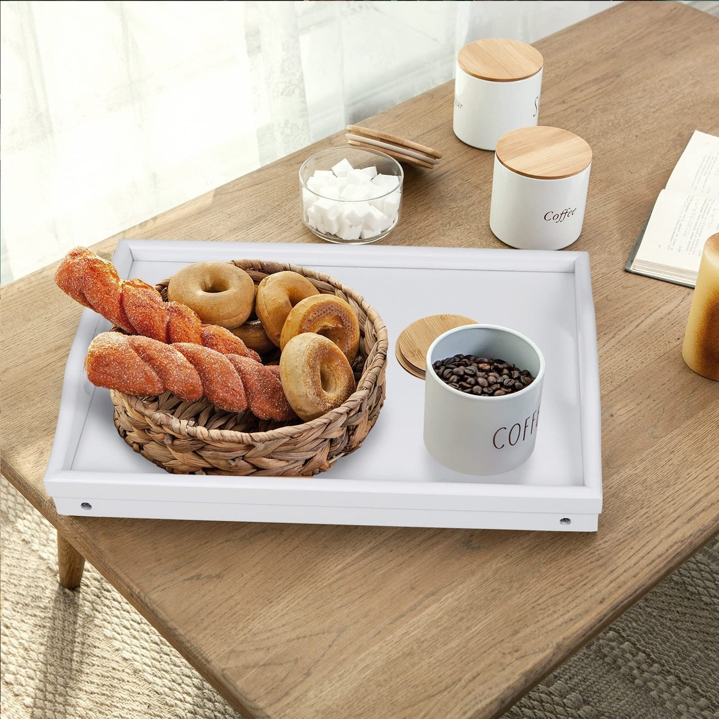 Foldable Bamboo Bed Tray Table with Handles - Ideal for Breakfast, Snacks, Lapto5