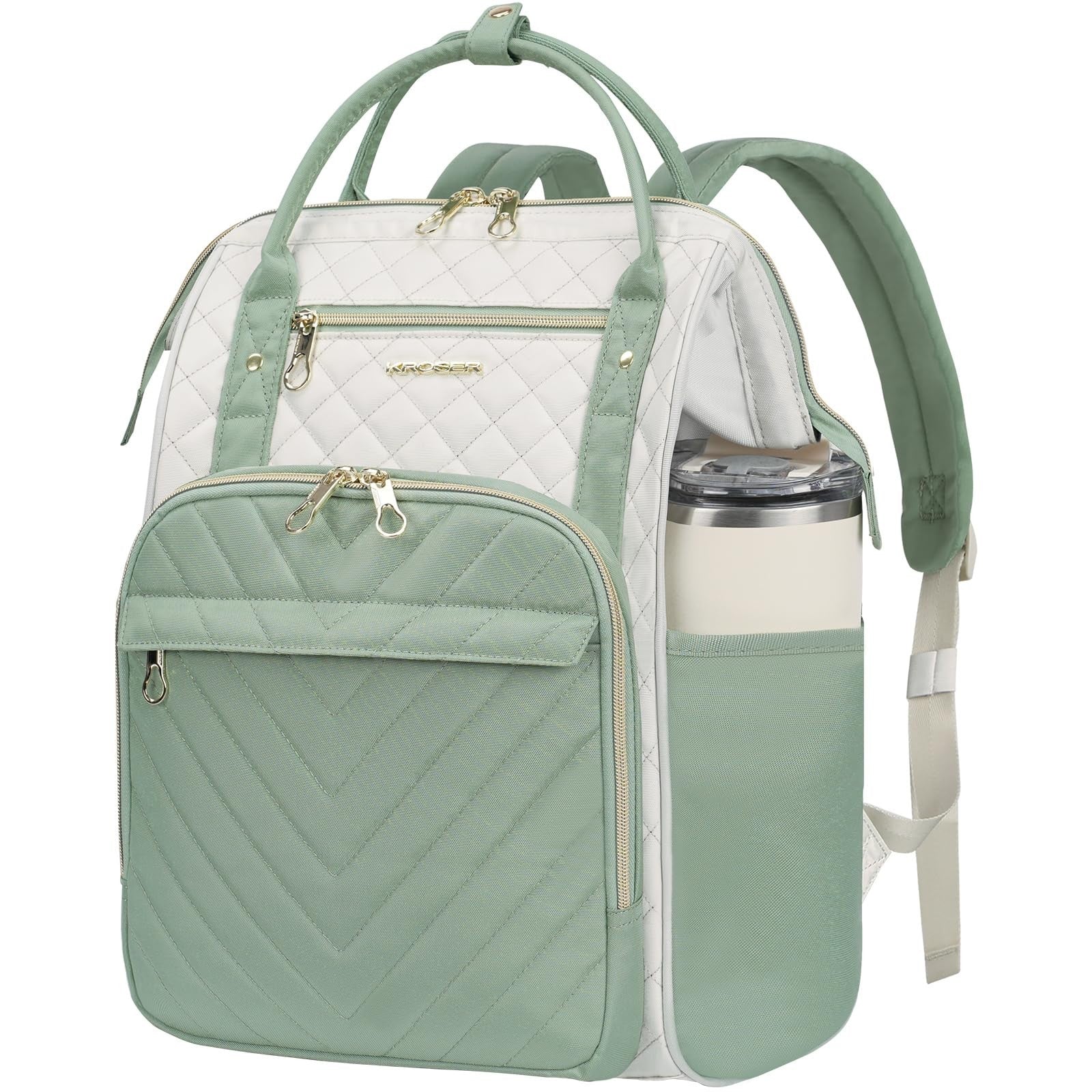 Stylish 17" Water-Repellent Laptop Backpack for College, Travel & Work - Beige/L1