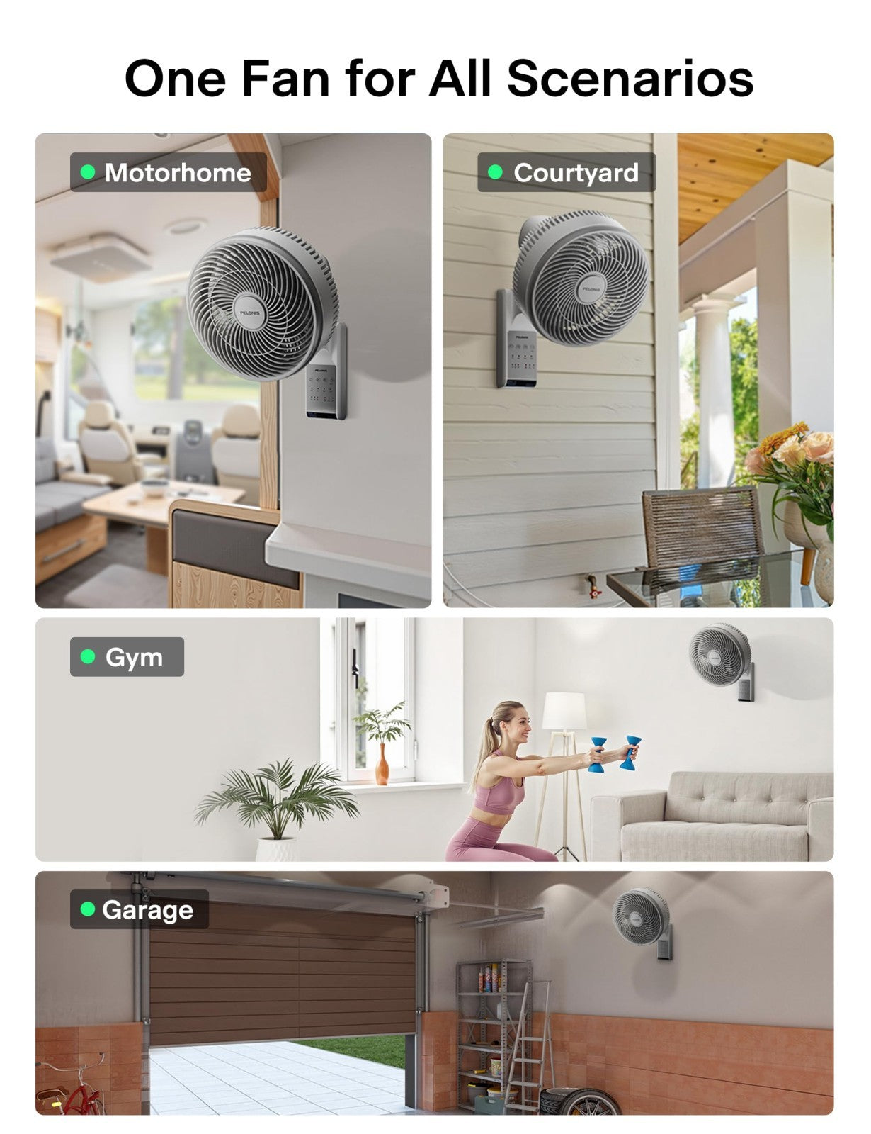 14" Indoor Wall Mount Fan with Remote   Oscillating, 3 Speeds, Quiet 36dB, Airfl7