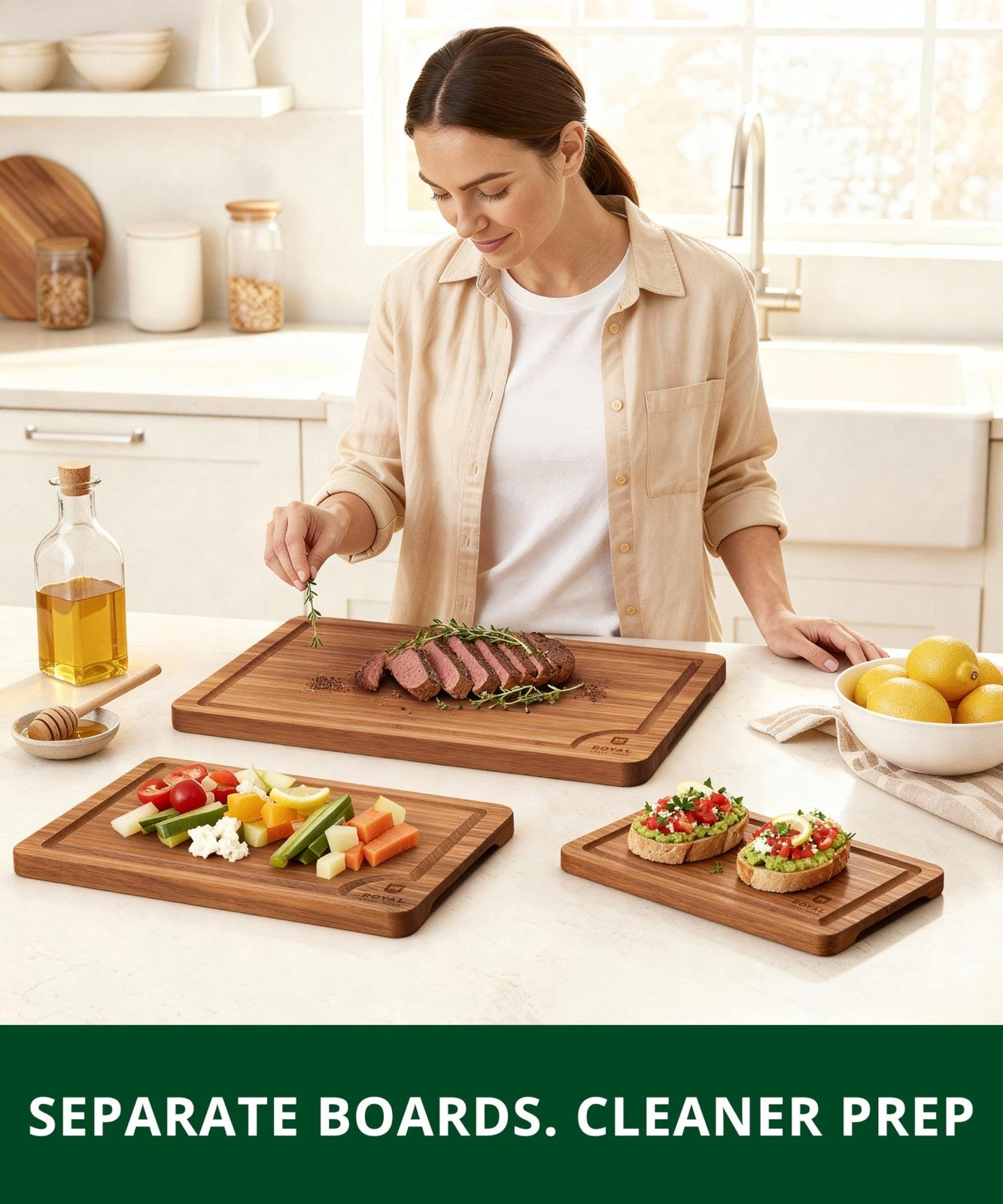 Non Toxic Bamboo Cutting Board Set   Deep Juice Groove, Side Handles, Charcuteri2