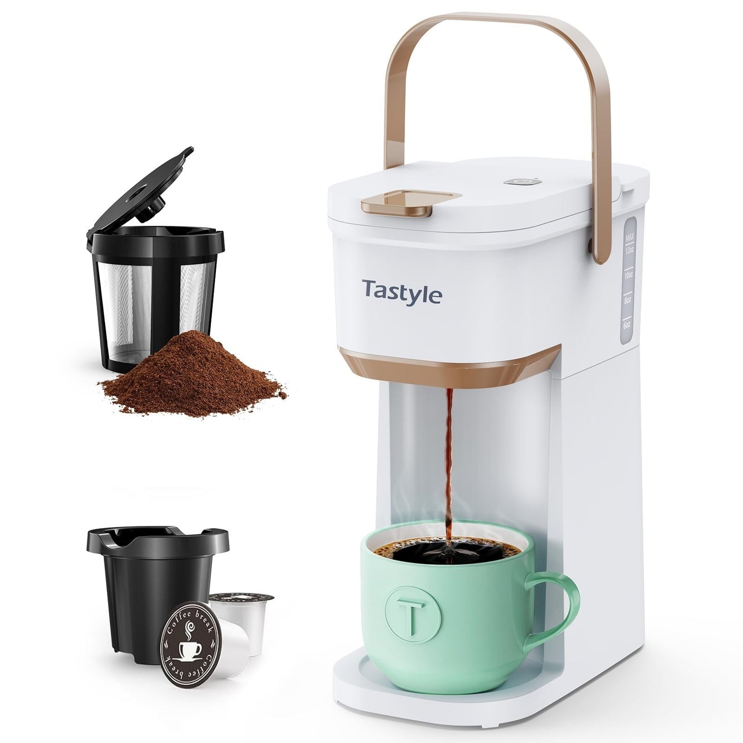 Compact Single Serve Coffee Maker for K-Cups & Grounds, Portable Mini Brewer, 6-1