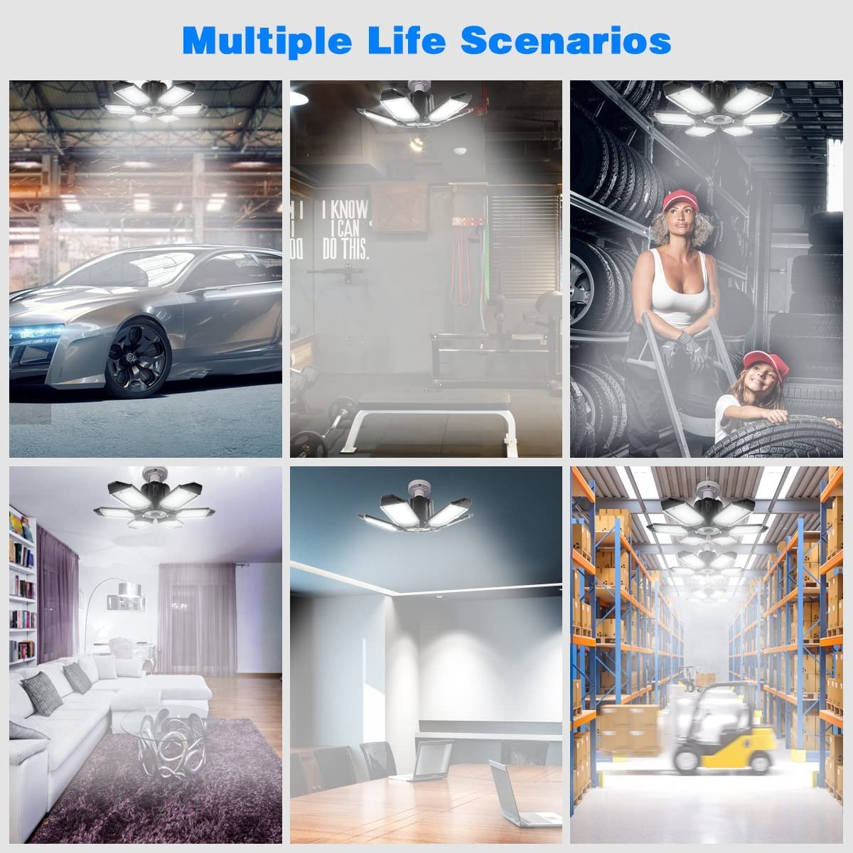 Super Bright 160W LED Garage Light   64000LM Deformable Panels for Workshop, Bas5