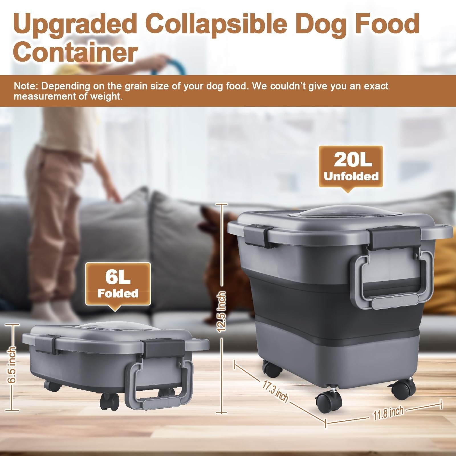 Airtight Dog & Cat Food Storage Container, 10 20 lbs, Collapsible, Wheels, Scoop2