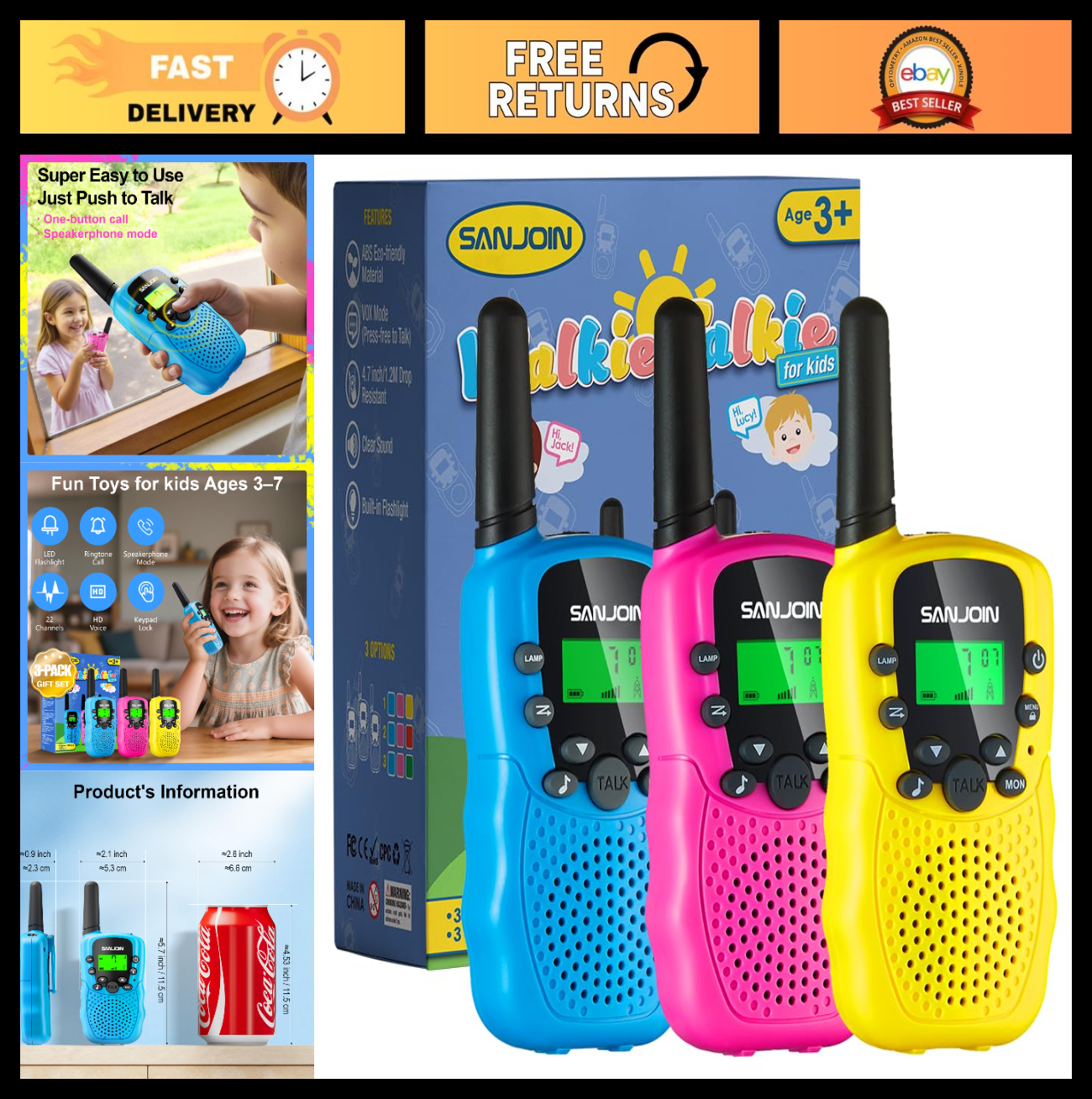 Kids Walkie Talkies   Long Range 3 Miles, Outdoor Toys for Ages 3 12, Perfect Gi0