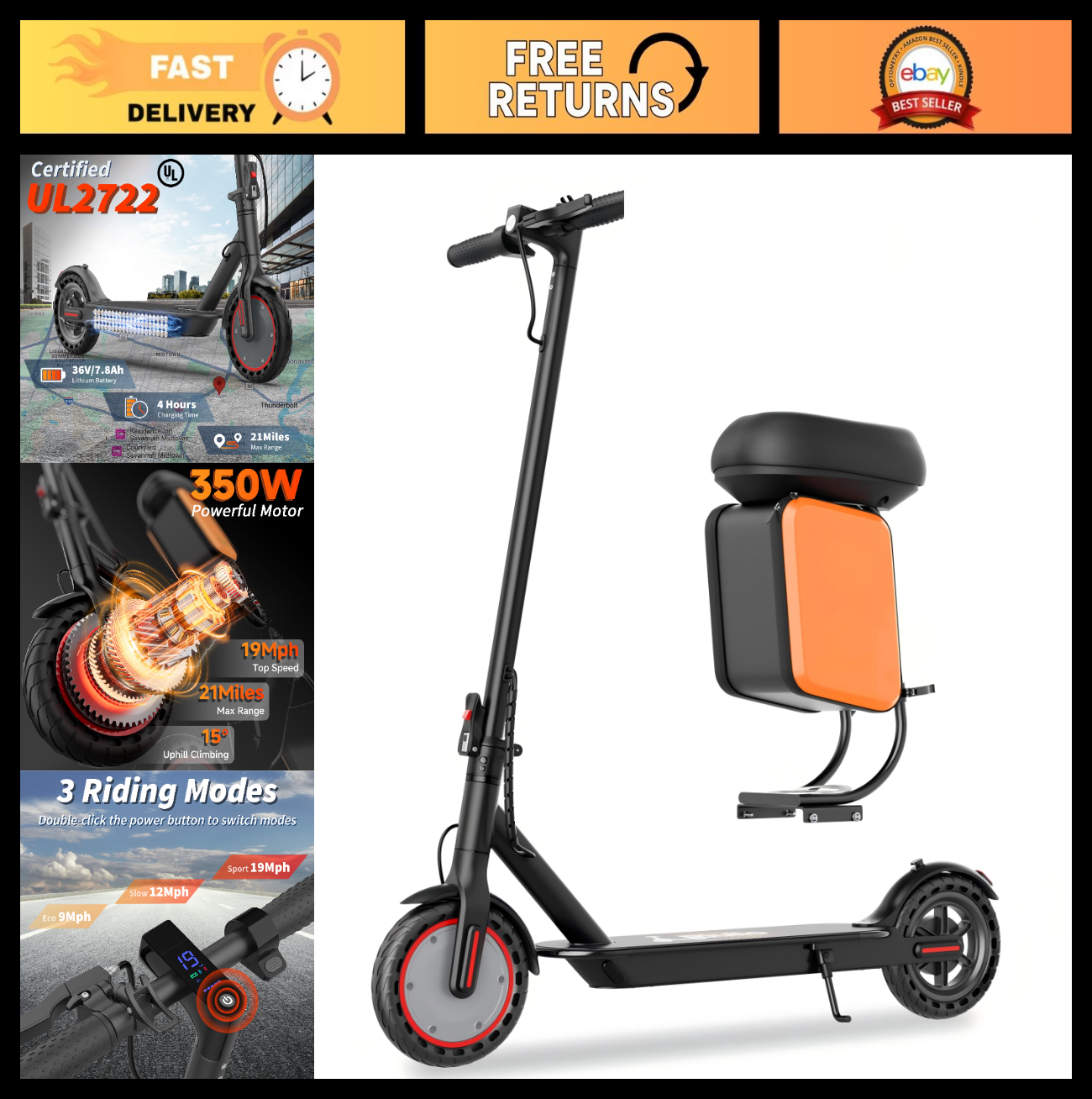 Foldable Electric Scooter, 350W-500W Motor, 9-22 MPH, 10-41 Miles Range, Dual Su0