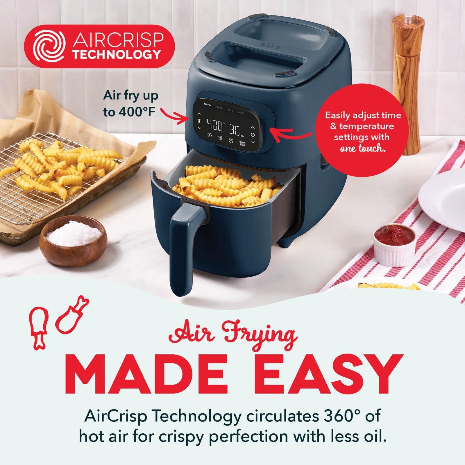 Digital 2-in-1 Air Fryer & Grill - Touchscreen, Nonstick Plate, Dehydrate Functi3