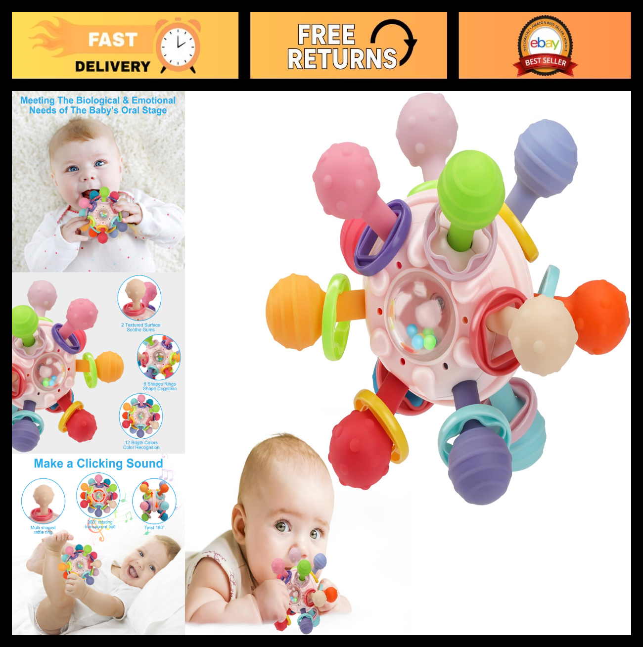 Montessori Sensory Teething Toys for Infants 0 18 Months, BPA Free, Textured Bal0