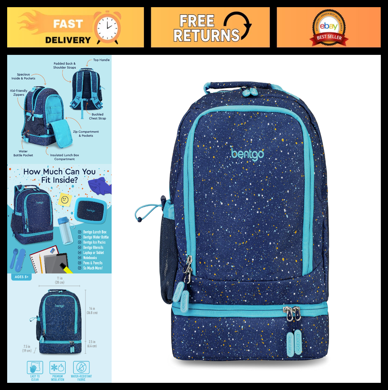 Kids 2 in 1 Backpack & Insulated Lunch Bag   Padded Straps, Durable & Stylish0