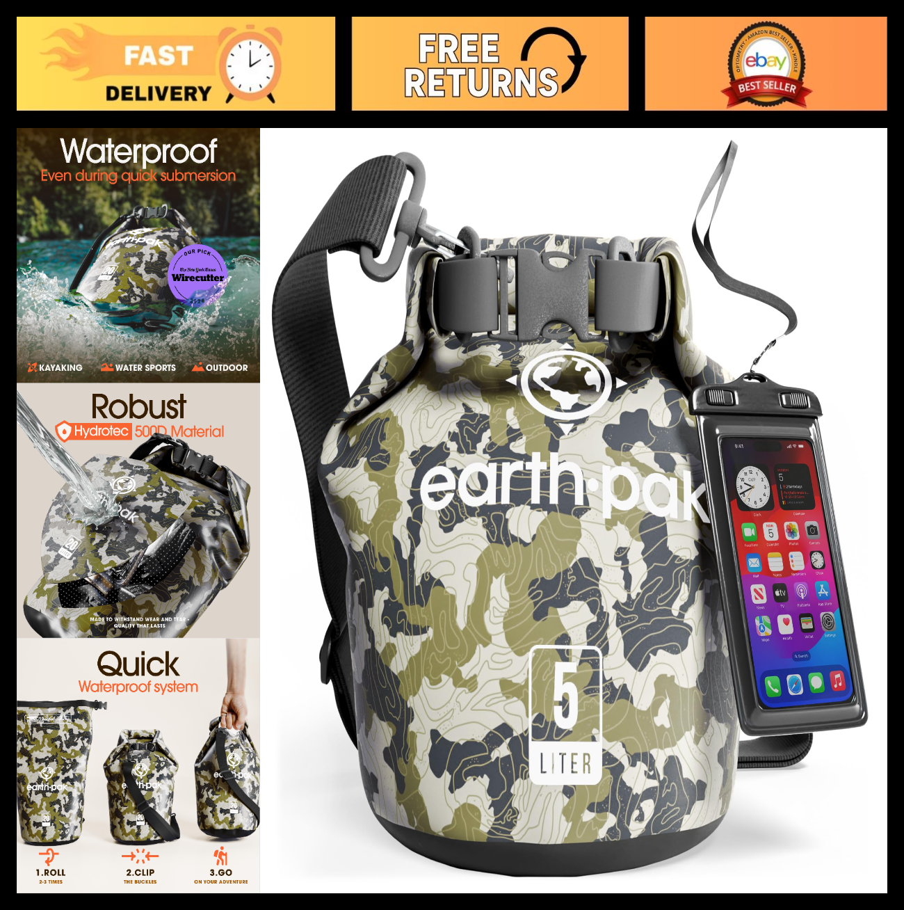 Waterproof Dry Bag Backpack   Roll Top Sack for Kayaking & Gear Protection, Phon0