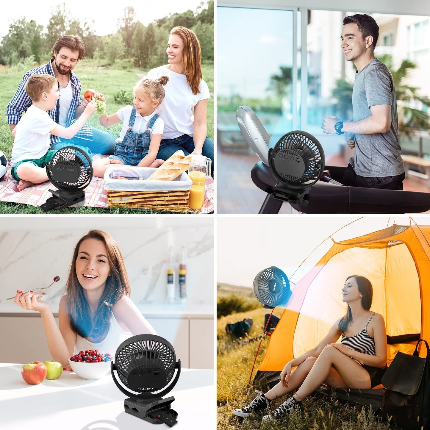 Portable Clip On Fan with 12000mAh Battery, LED Lights, Rechargeable, Ideal for4