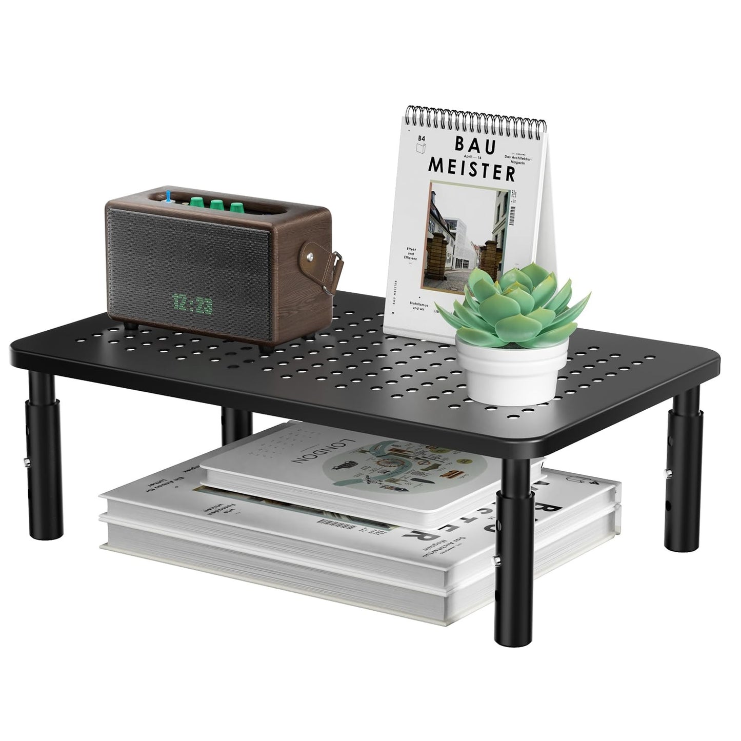 Adjustable Monitor Stand Riser with Storage, Desk Organizer for Home/Office, Bla1