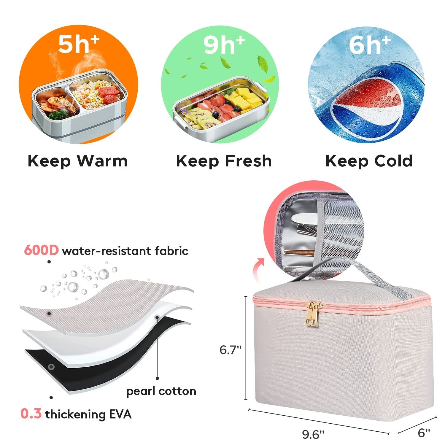15.6" Laptop Backpack with USB Port, Insulated Lunch Bag, Waterproof Daypack for3