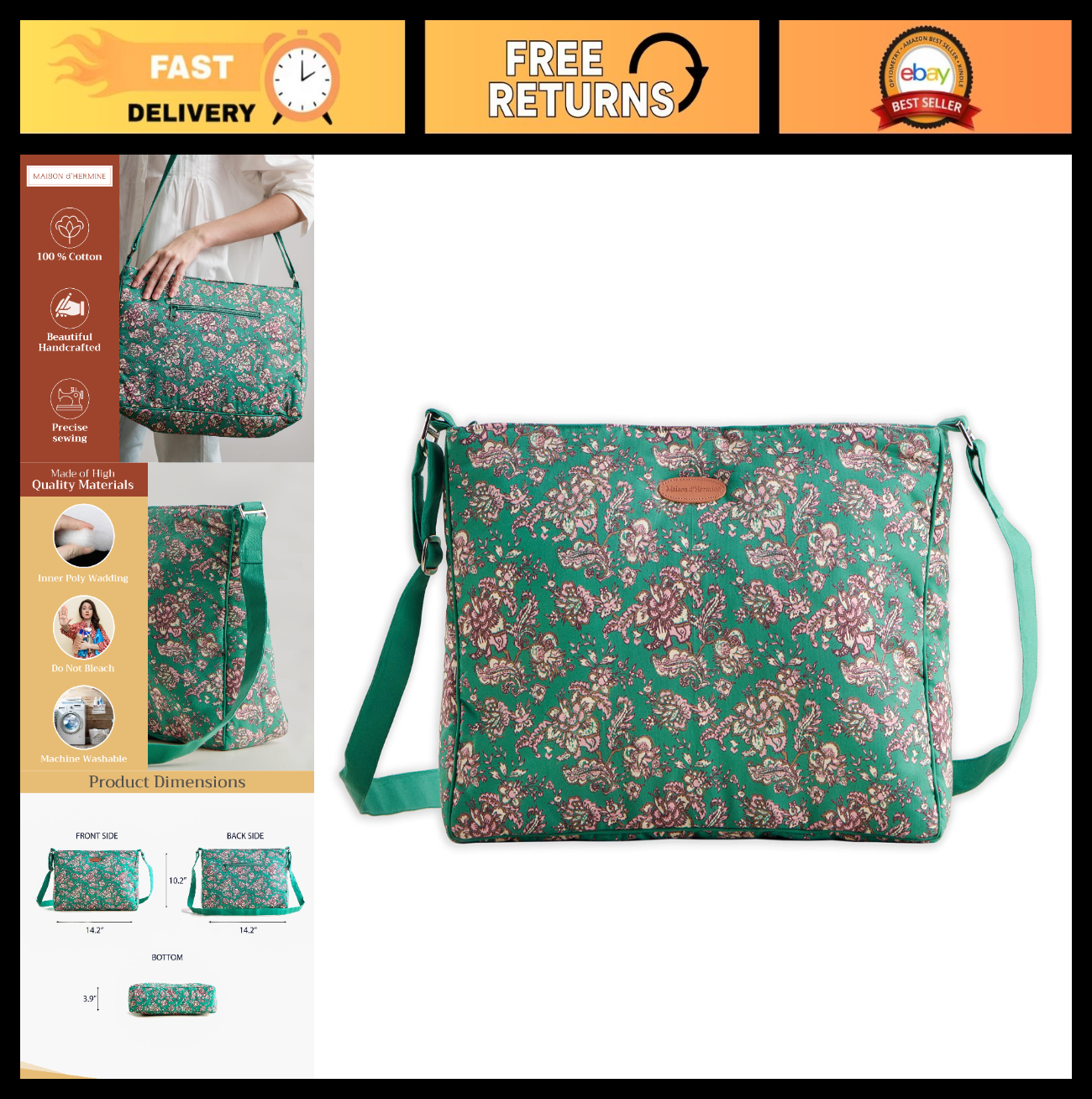Stylish Women's Cotton Shoulder Handbag   Versatile Tote Bag for Everyday Use0