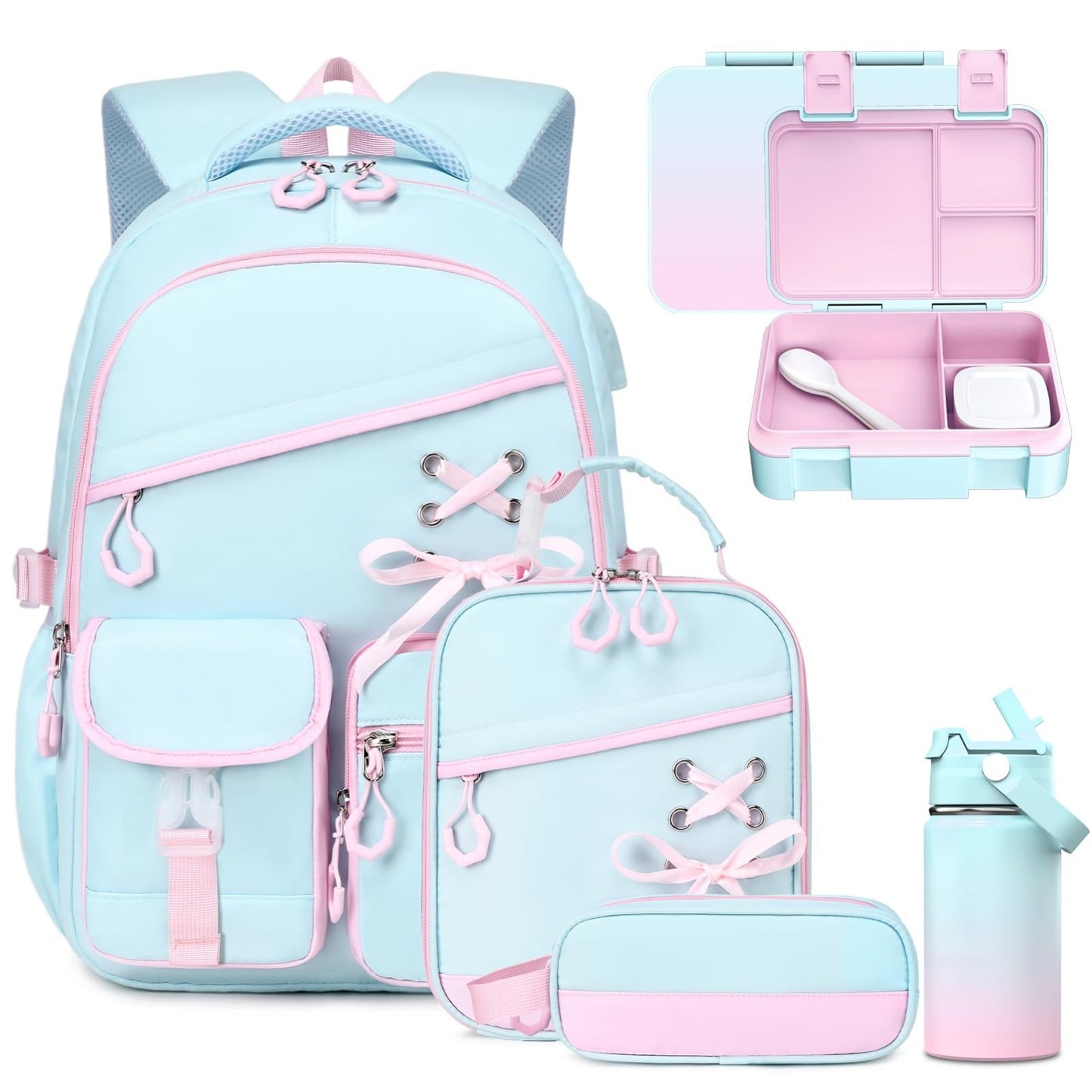 Girls Backpack Set   9PCS with Lunch Bag, Pencil Case, Bento Box & Water Bottle1