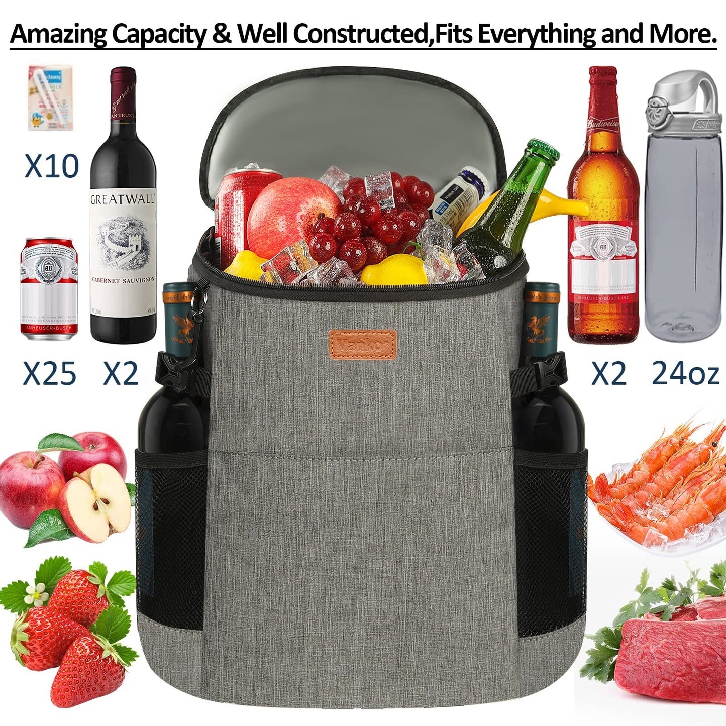 Insulated Backpack Cooler for 30-45 Cans, Waterproof Thermal Bag for Picnic & Tr3