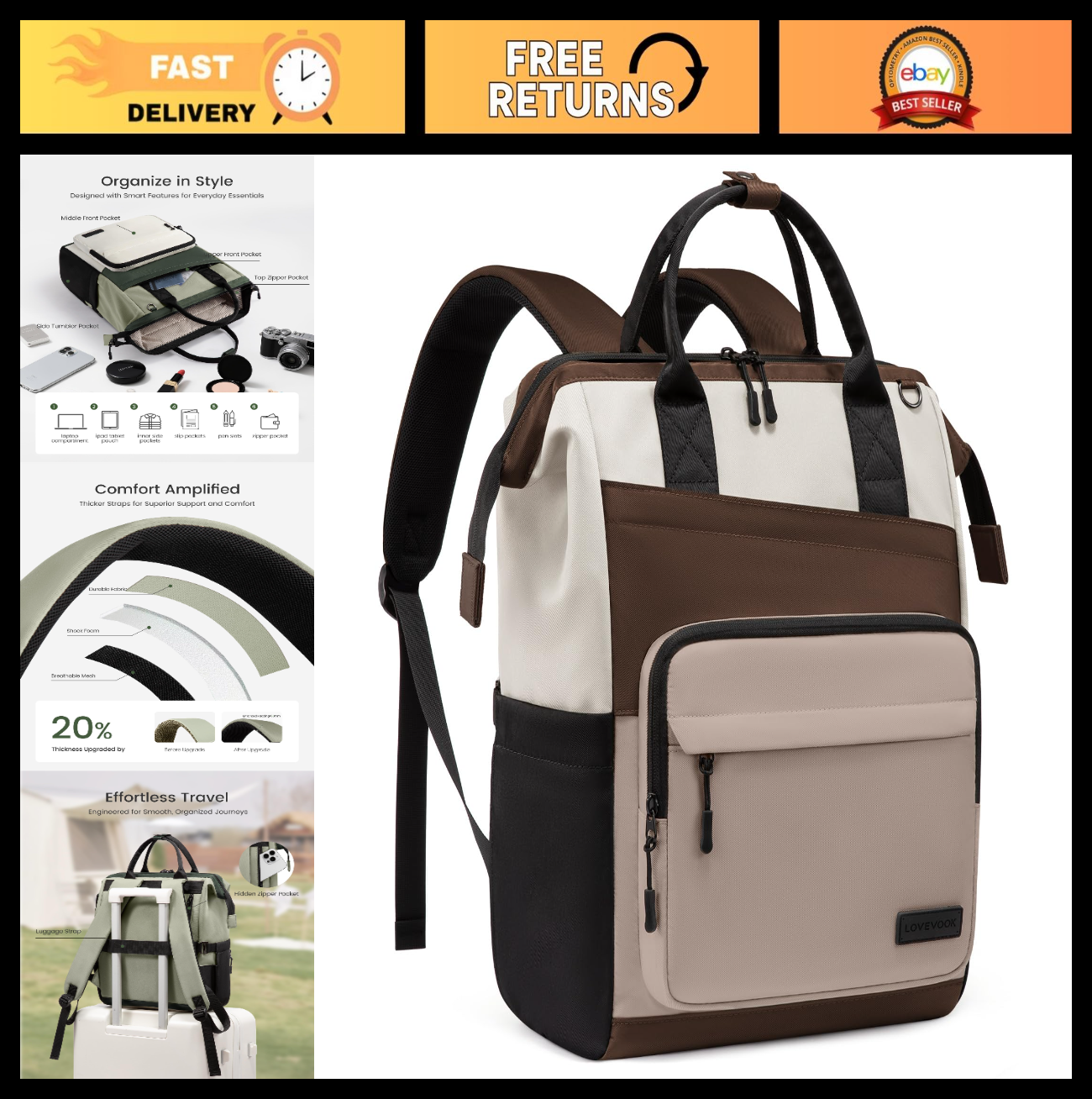Stylish 15.6" Laptop Backpack for Women   Water Resistant Travel Bag, Large Capa0