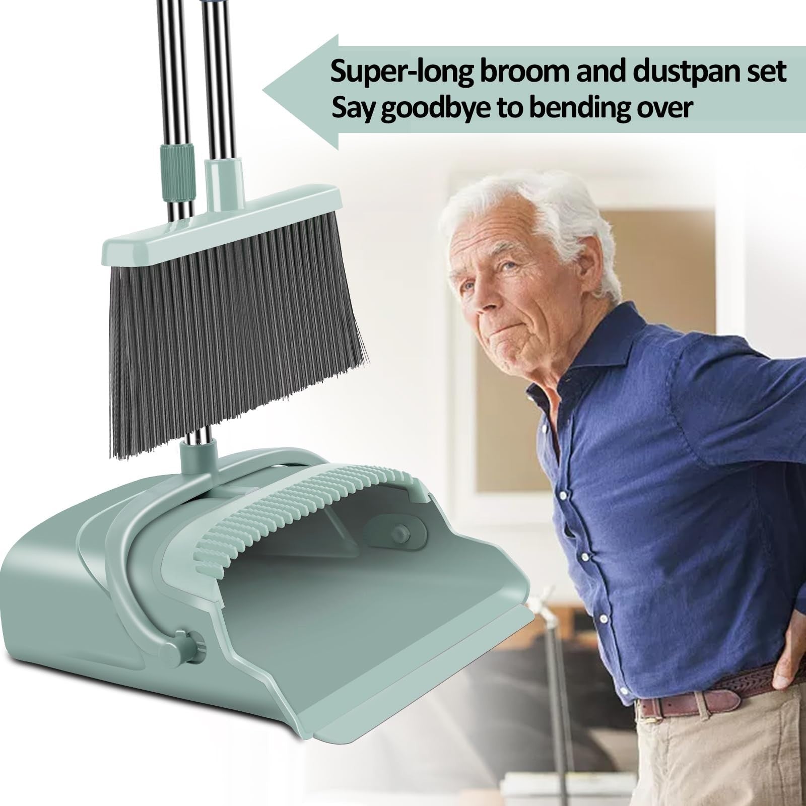 Large Broom and Dustpan Set with Long Handle - Ideal for Indoor/Outdoor Use4