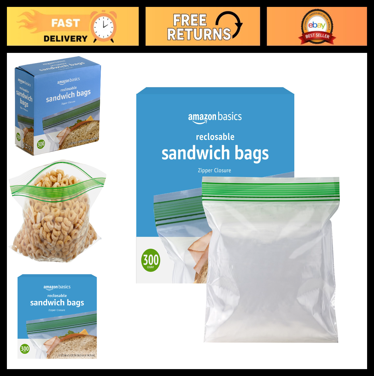 Resealable Double Zipper Sandwich Storage Bags, 300 Count   Food Storage Solutio0