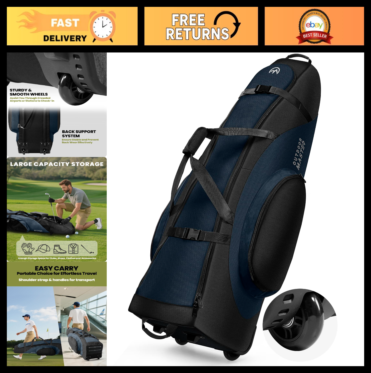 Padded Golf Travel Bag with Reinforced Wheels | Waterproof 900D Oxford Fabric, S0