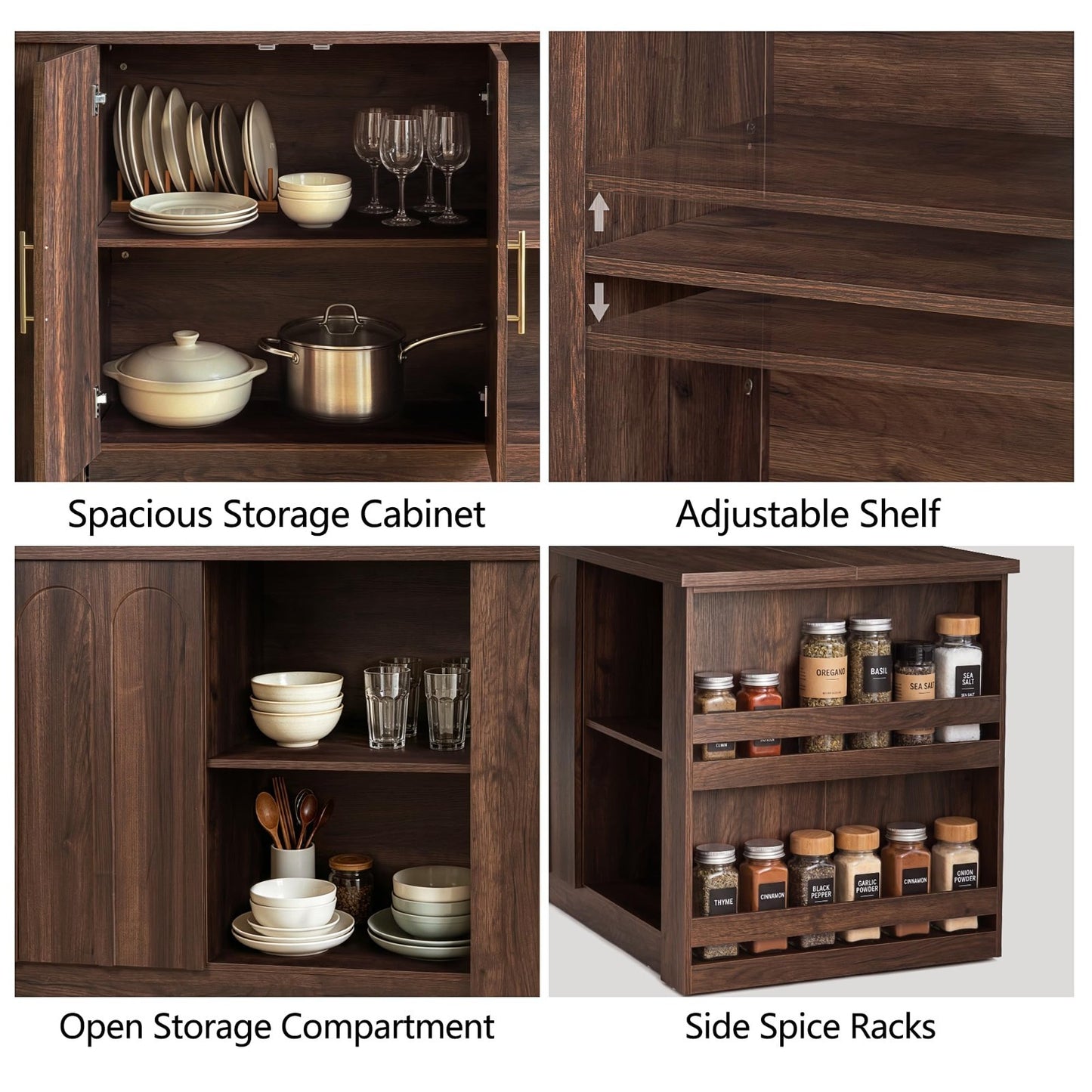 62.9" Large Kitchen Island with Storage, Arched Doors, Mid Century Modern Design2