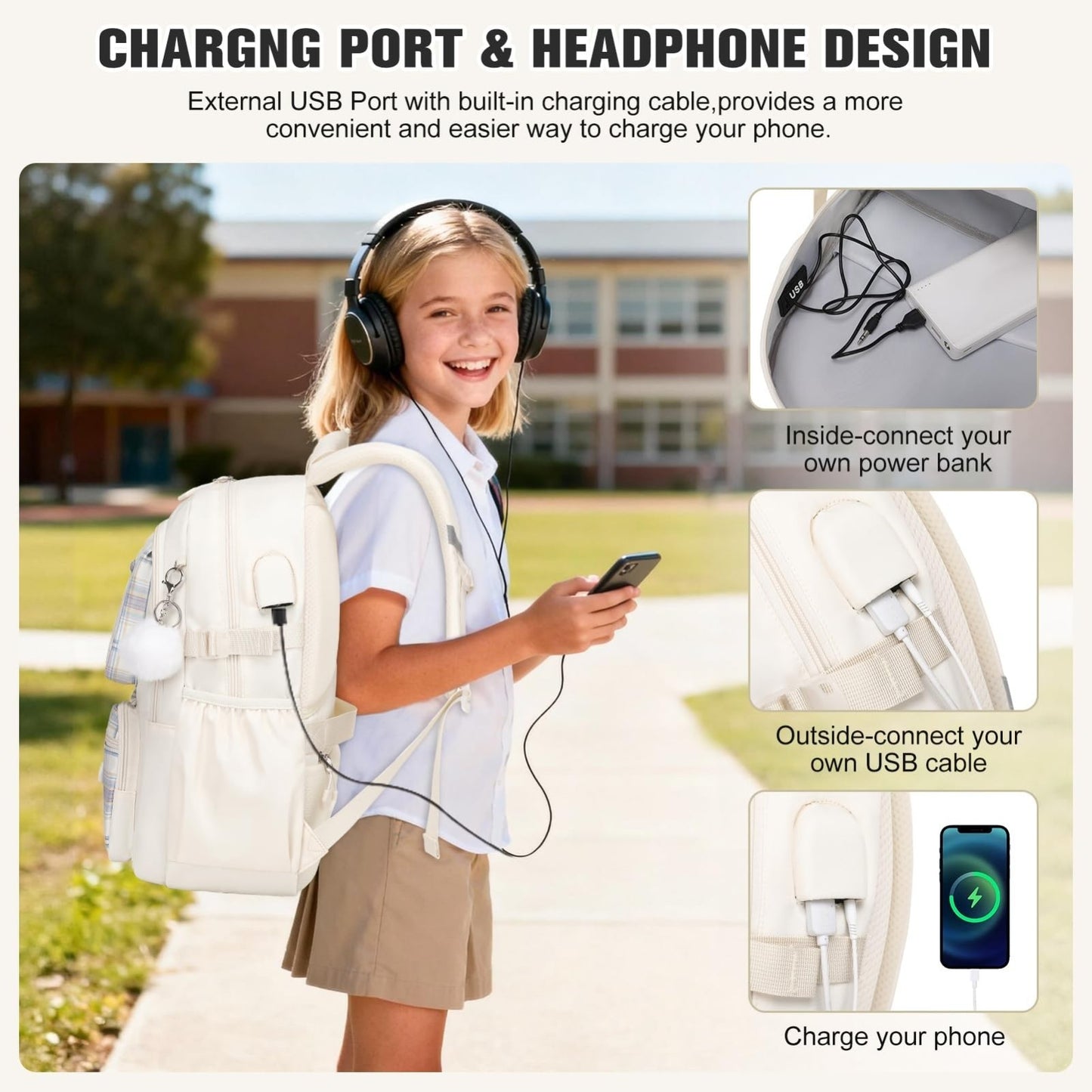 Cute Bow Backpack for Girls   School Bag with Lunch Bag & Pen Case, Stylish & Fu3