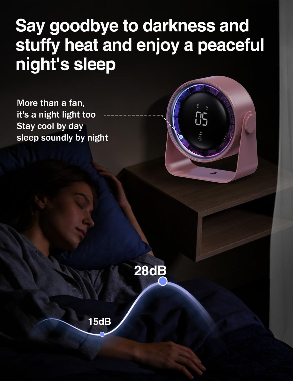 Ultra Quiet Small Desk Fan, Multi Speed Air Circulator, Touch Control, LED Light5