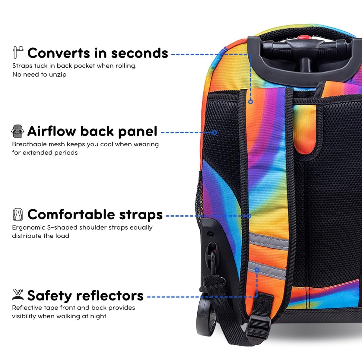 Kids Rolling Backpack with Wheels, 18" School Bookbag for Girls & Boys, Durable6