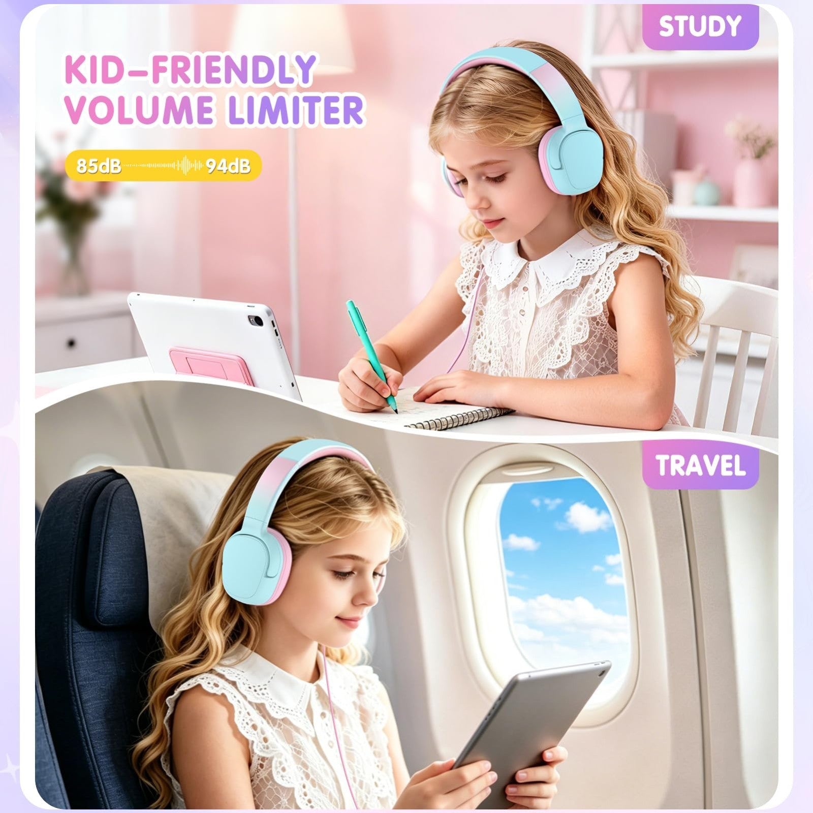 4PCS Kawaii Bunny Girls Backpack Set, Kids School Bag with Headphones, Lunch Box3