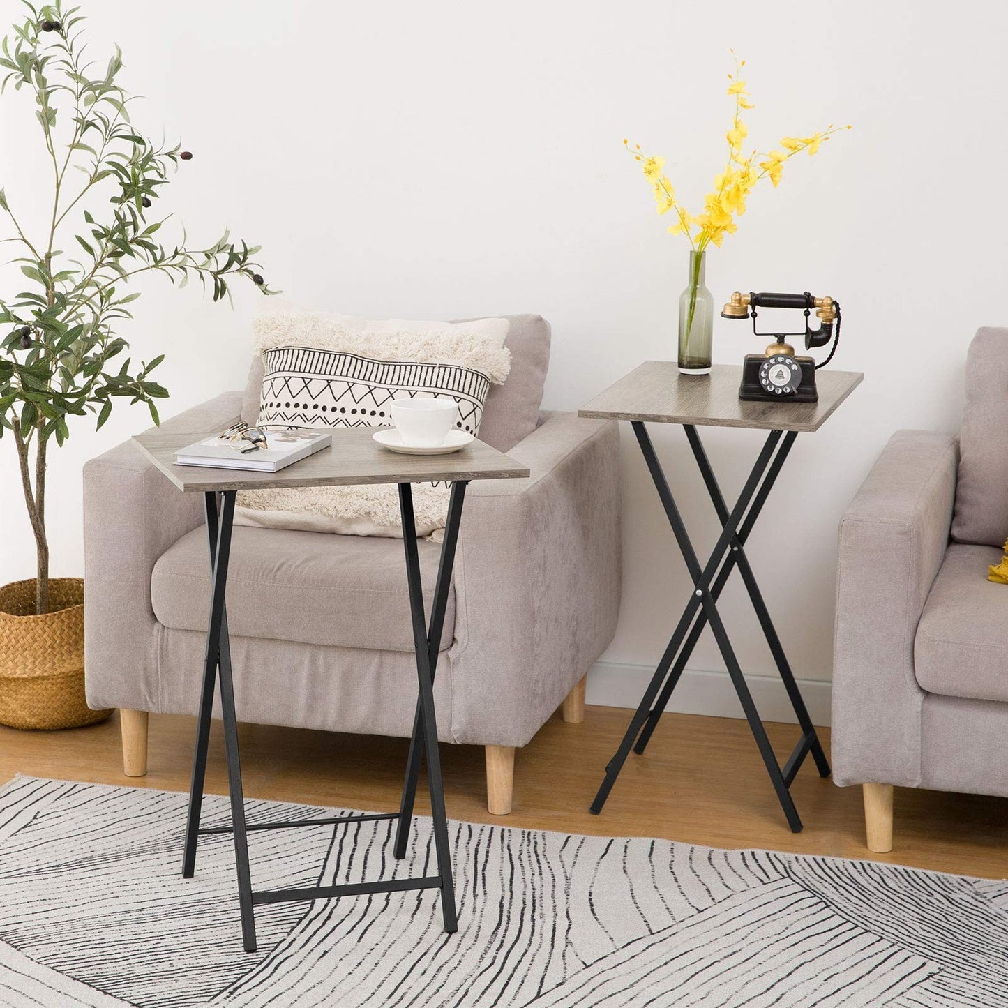 Folding TV Tray Tables Set of 2 - Industrial Snack Tables for Small Spaces, Easy2