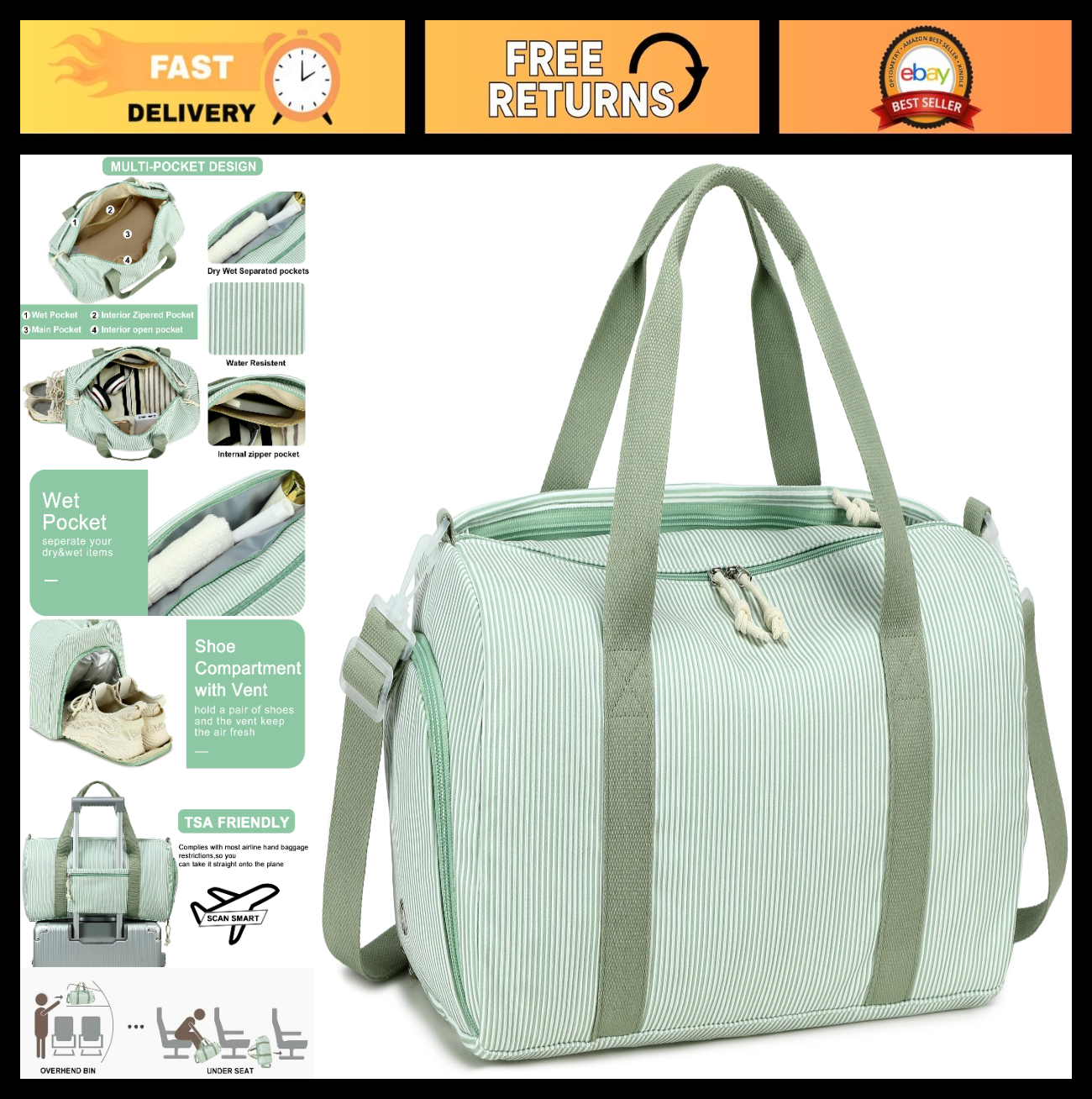 Cute Gym Duffle Bag for Girls - Waterproof Sports Overnight Bag with Shoe Compar0
