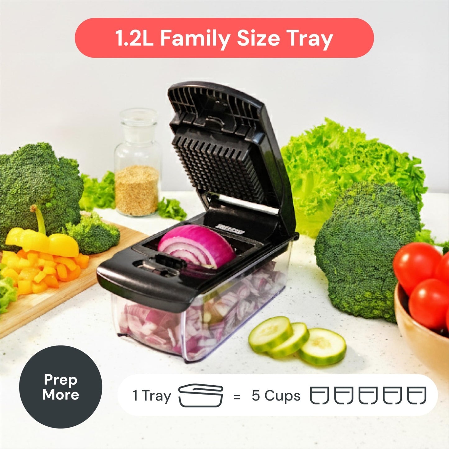 2 in 1 Vegetable Chopper & Slicer | Sharp Stainless Steel Blades, Onion & Fruit2