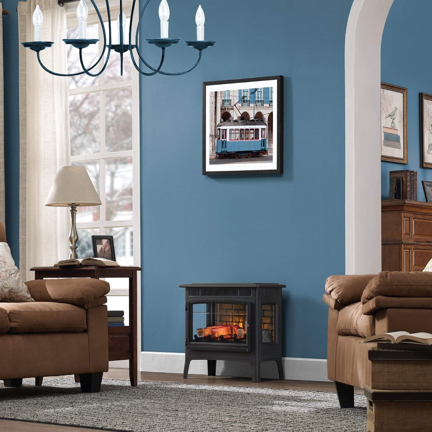 Freestanding Electric Fireplace Stove Heater with 3D Flame Effect, 1,000 Sq. Ft.2