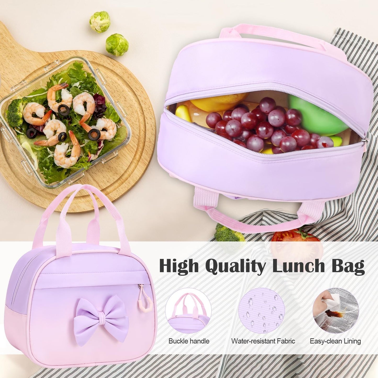 Cute Bow Backpack for Girls   School Bag Set with Lunch Bag & Pen Case4
