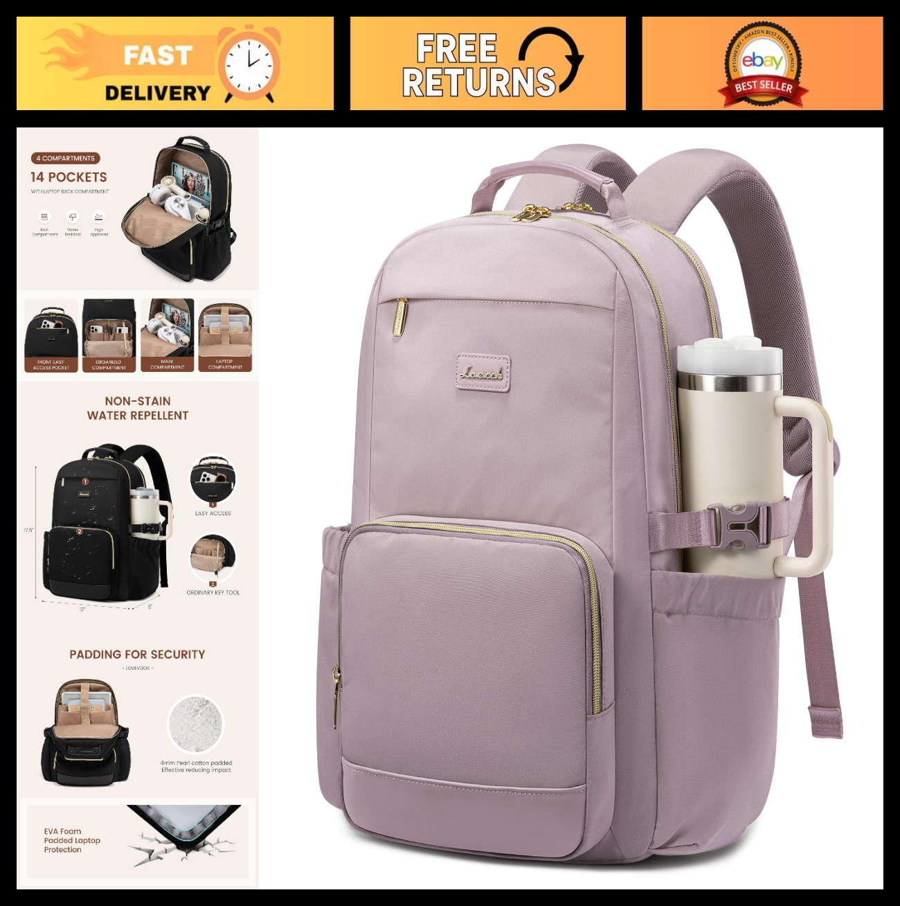 Stylish Waterproof Laptop Backpack for Women, 15.6" Large Capacity Travel Bag, G0