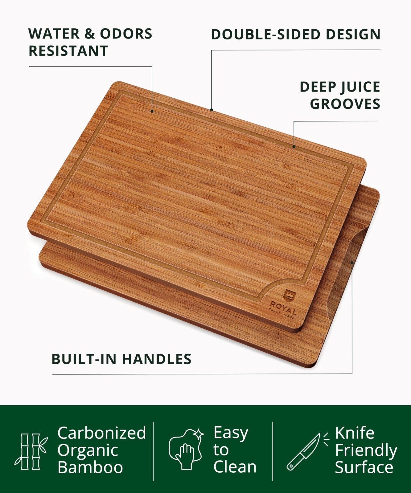 Wooden Cutting Boards Set   Bamboo Kitchen Prep & Serving Board with Juice Groov7