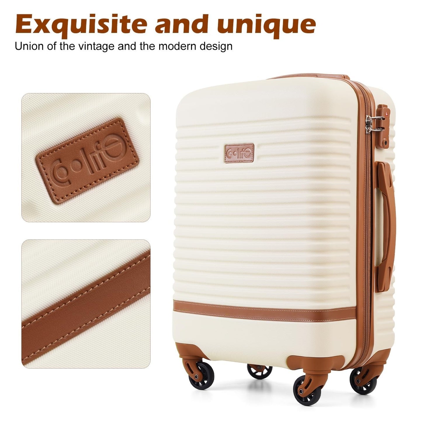 3-Piece Dark Green Luggage Set - Carry-On Suitcase with 360° Spinner Wheels, USB4