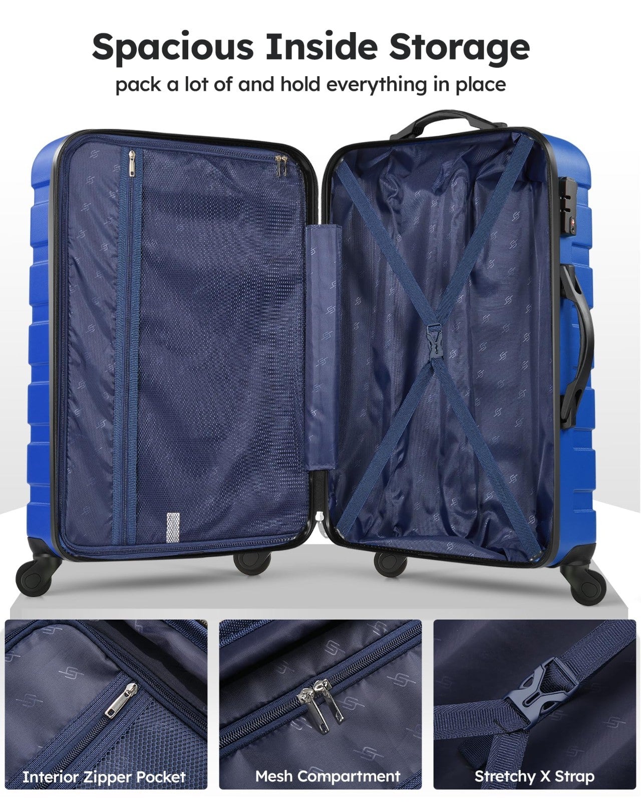3 Piece Hard Shell Luggage Set with Spinner Wheels & TSA Lock - 20/24/28" Travel4