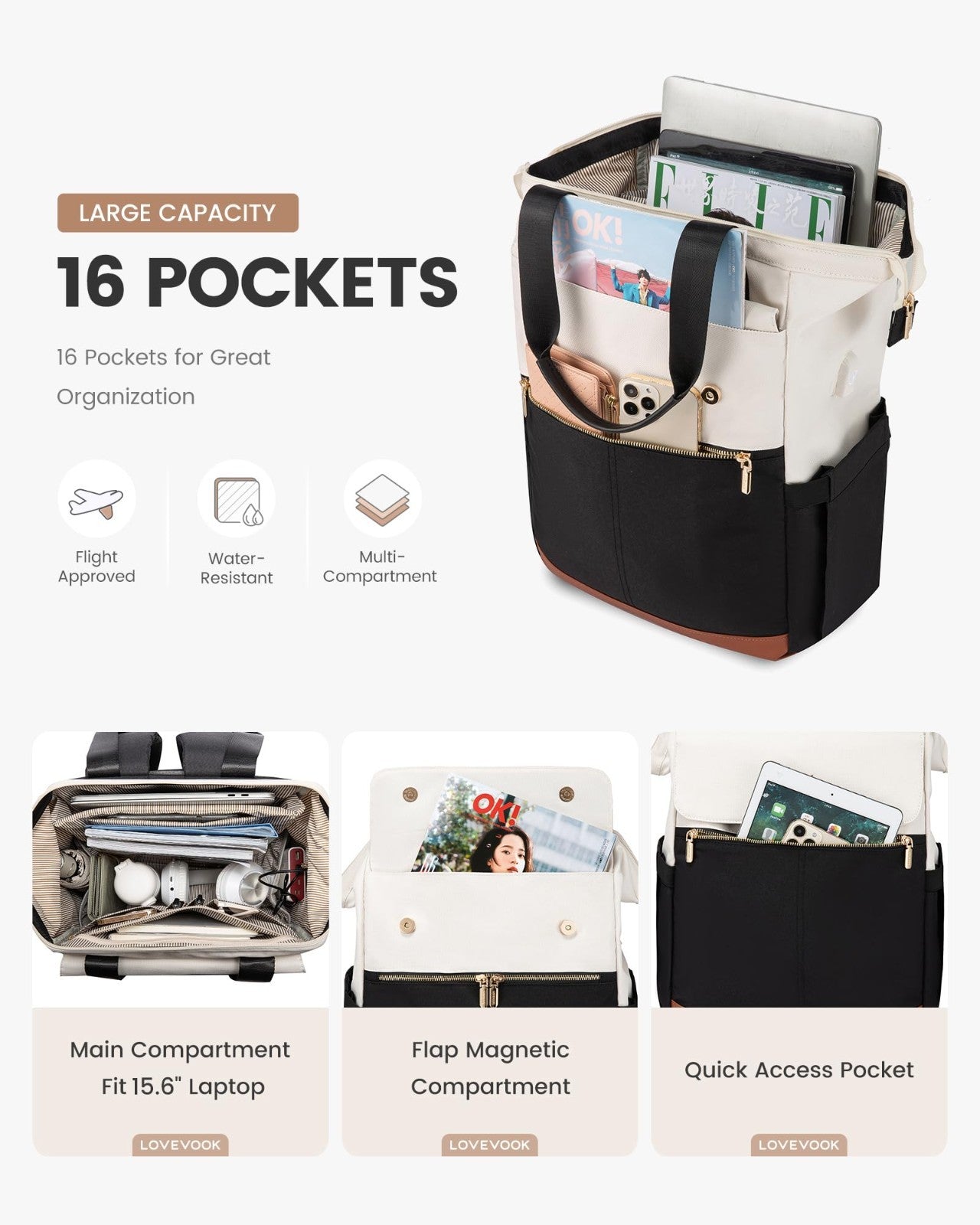 Stylish 15.6" Laptop Backpack for Women, USB Port, Waterproof Travel Bag, 2PCS3
