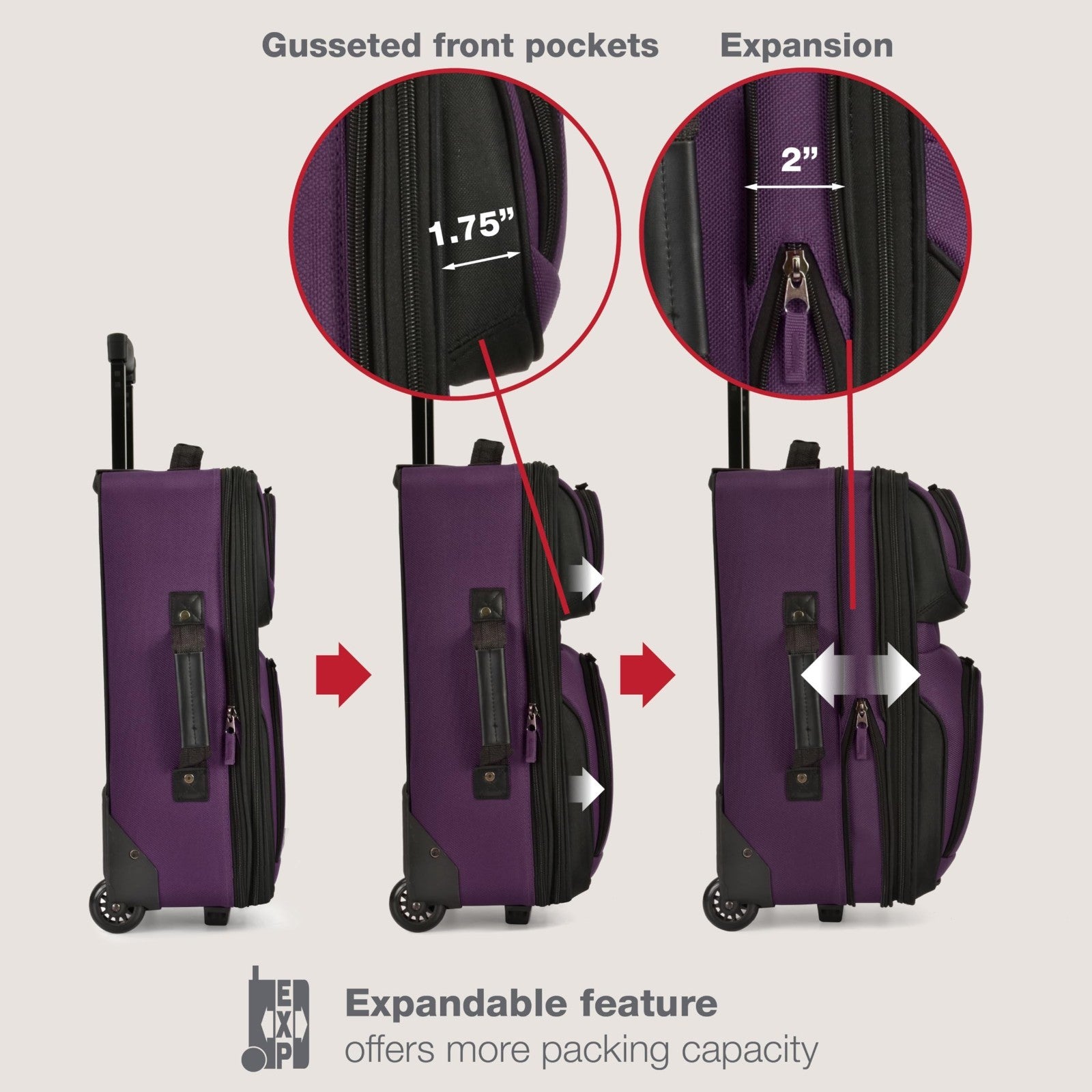 Lightweight Softside Rolling Carry-on Suitcase, 2-Wheel Travel Luggage Set, Purp4