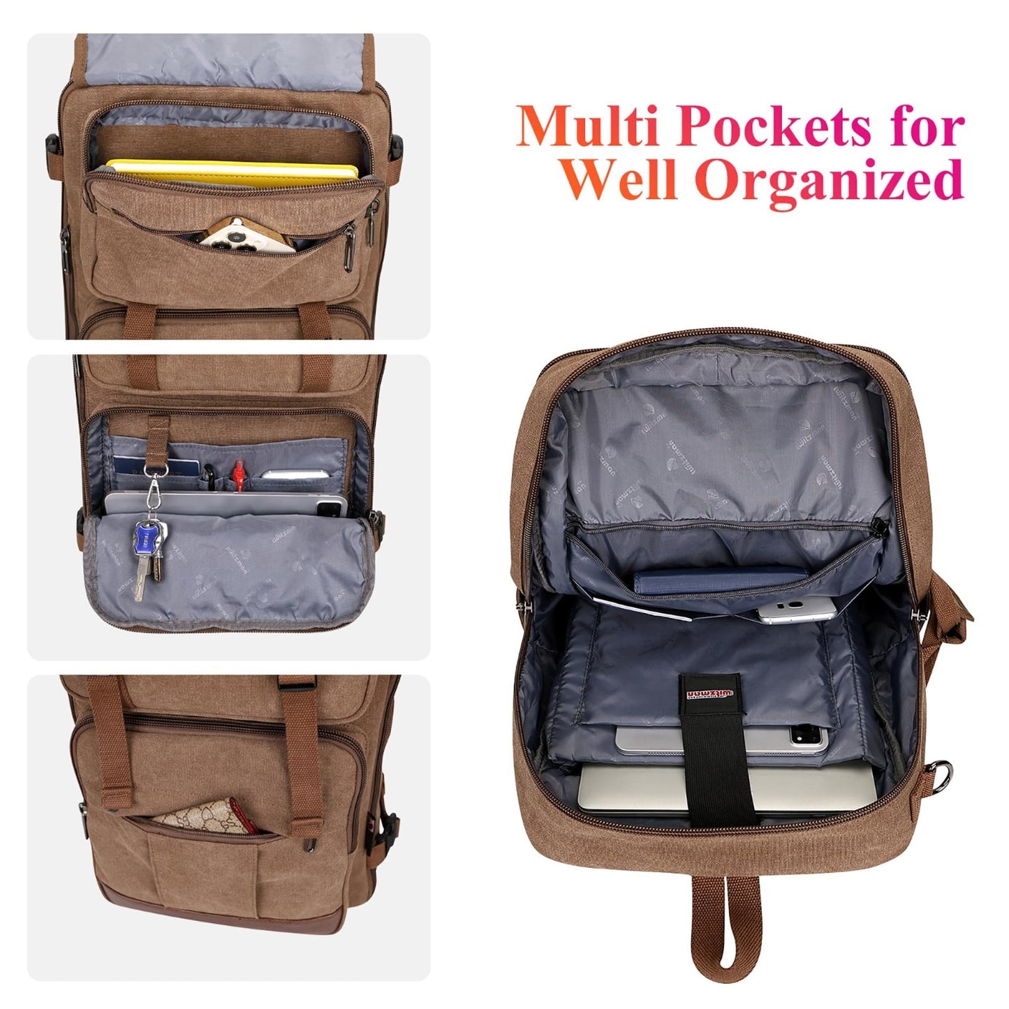 Large Canvas Travel Backpack for Men, Fits 16" Laptop, Durable & Stylish3