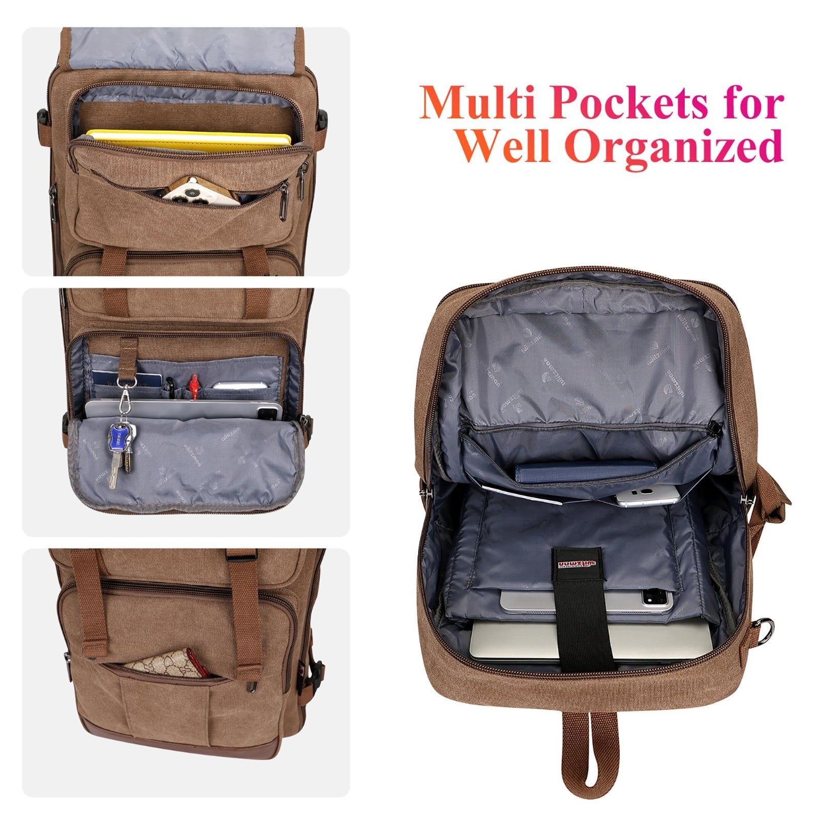 Large Canvas Travel Backpack for Men, Fits 16" Laptop, Durable & Stylish3
