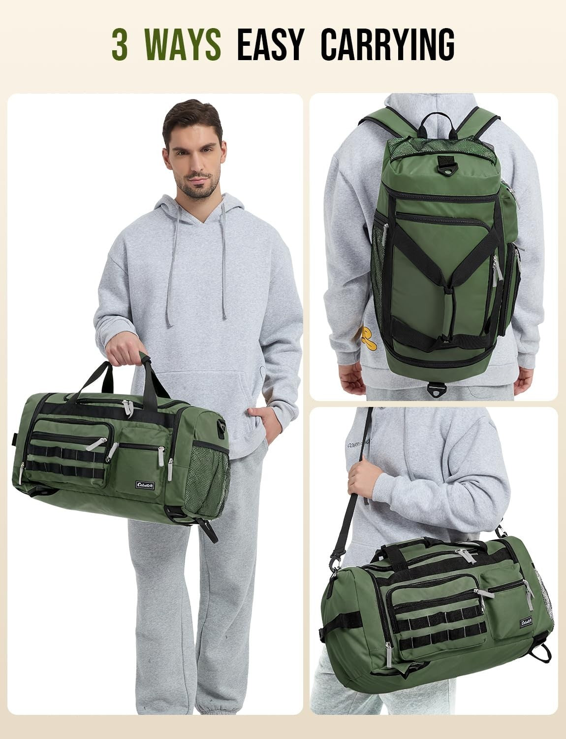 3-in-1 Gym Bag for Men & Women, 39L Sports Duffel, Weekender Backpack with Wet P5