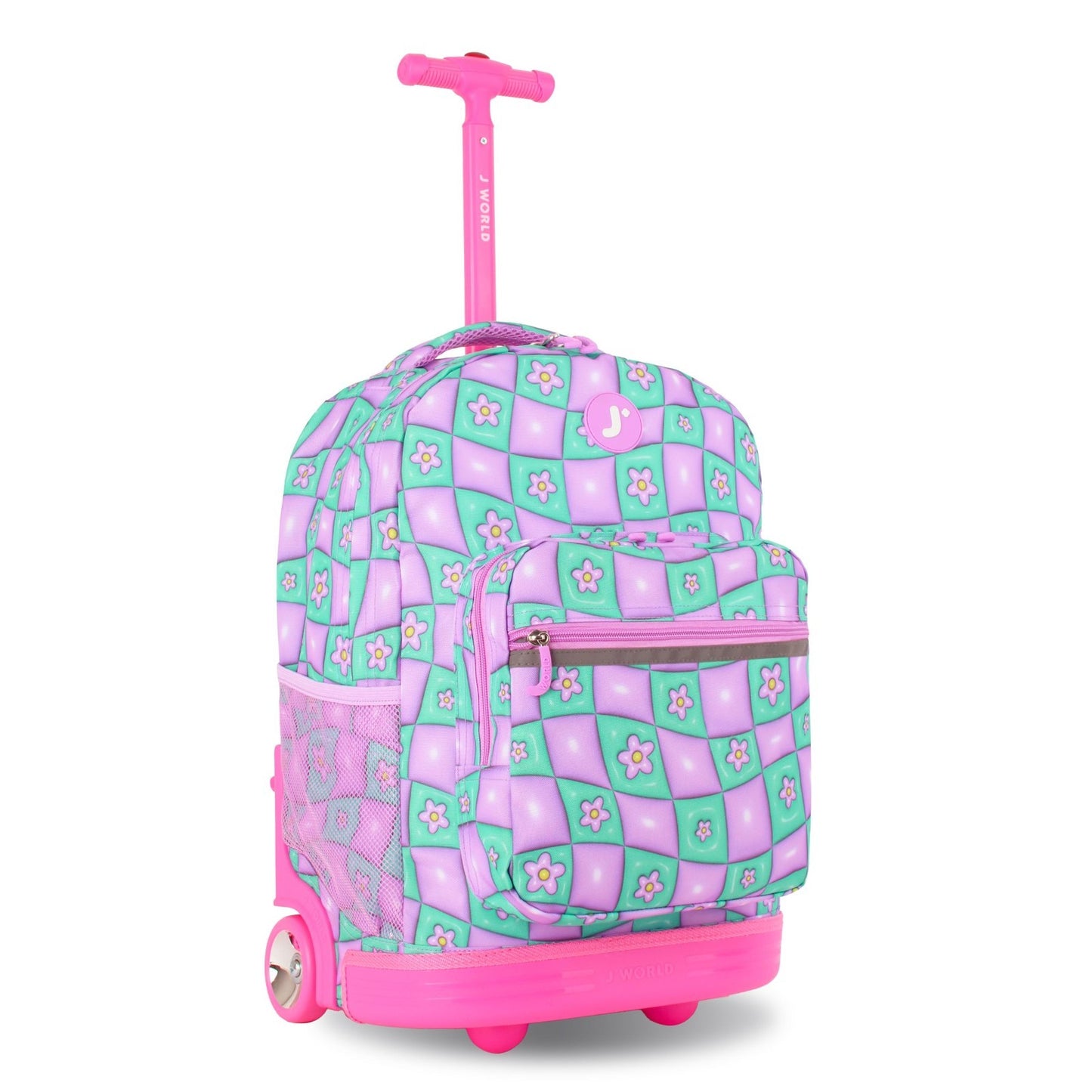 Kids Rolling Backpack with Wheels, 18" Bookbag for School, Puffy Flower Design1