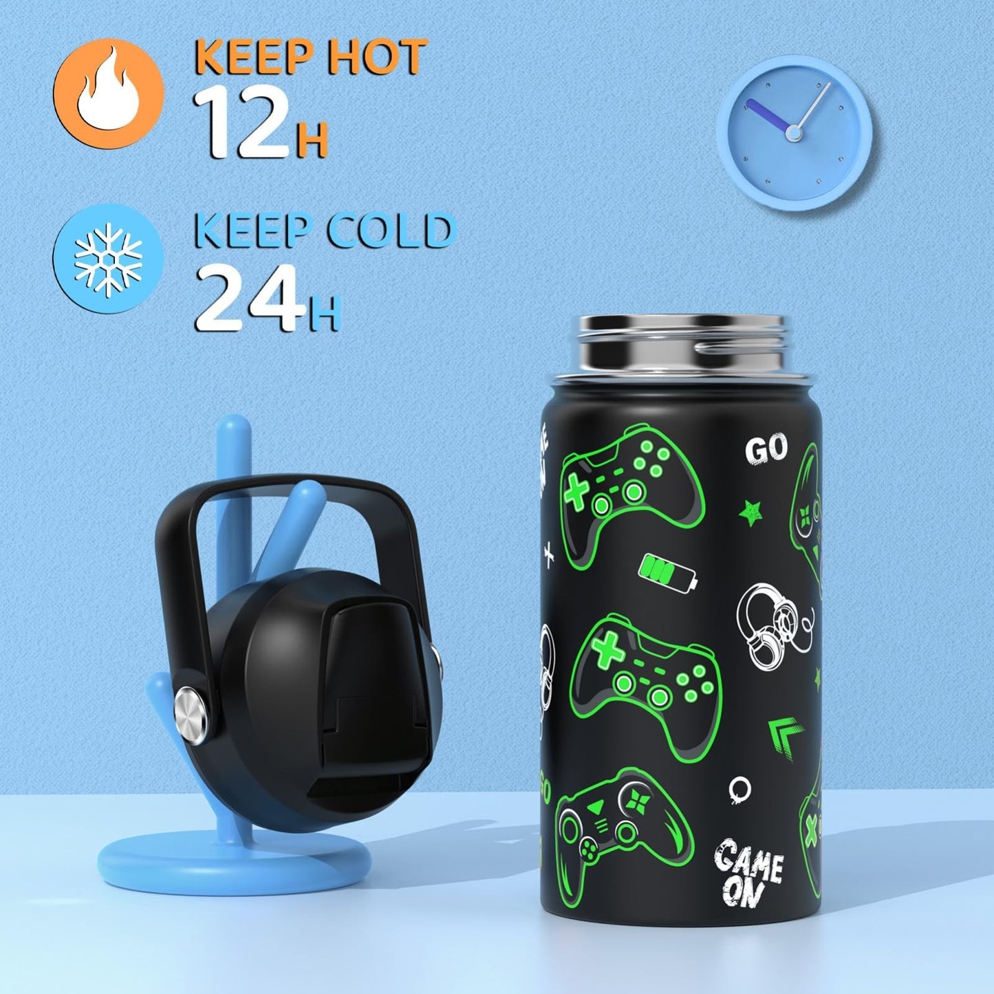 Luminous Gamer Backpack Set for Boys   6PCs with Insulated Water Bottle, Lunch B4