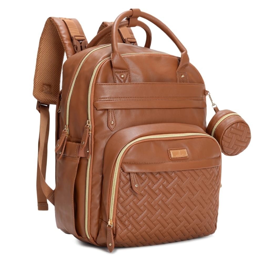 Leather Diaper Bag Backpack   Multi Function Baby Travel Bag, Water Resistant, C1
