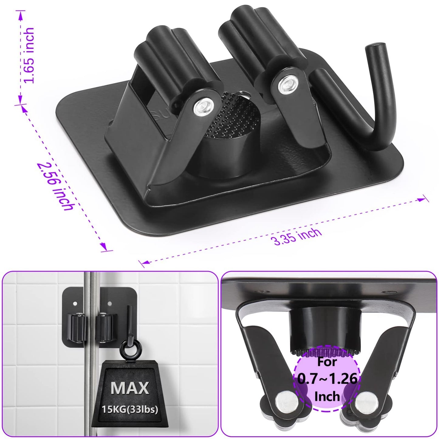 Heavy Duty Stainless Steel Broom Holder, Rust Resistant, 4 Gripper Positions & H2