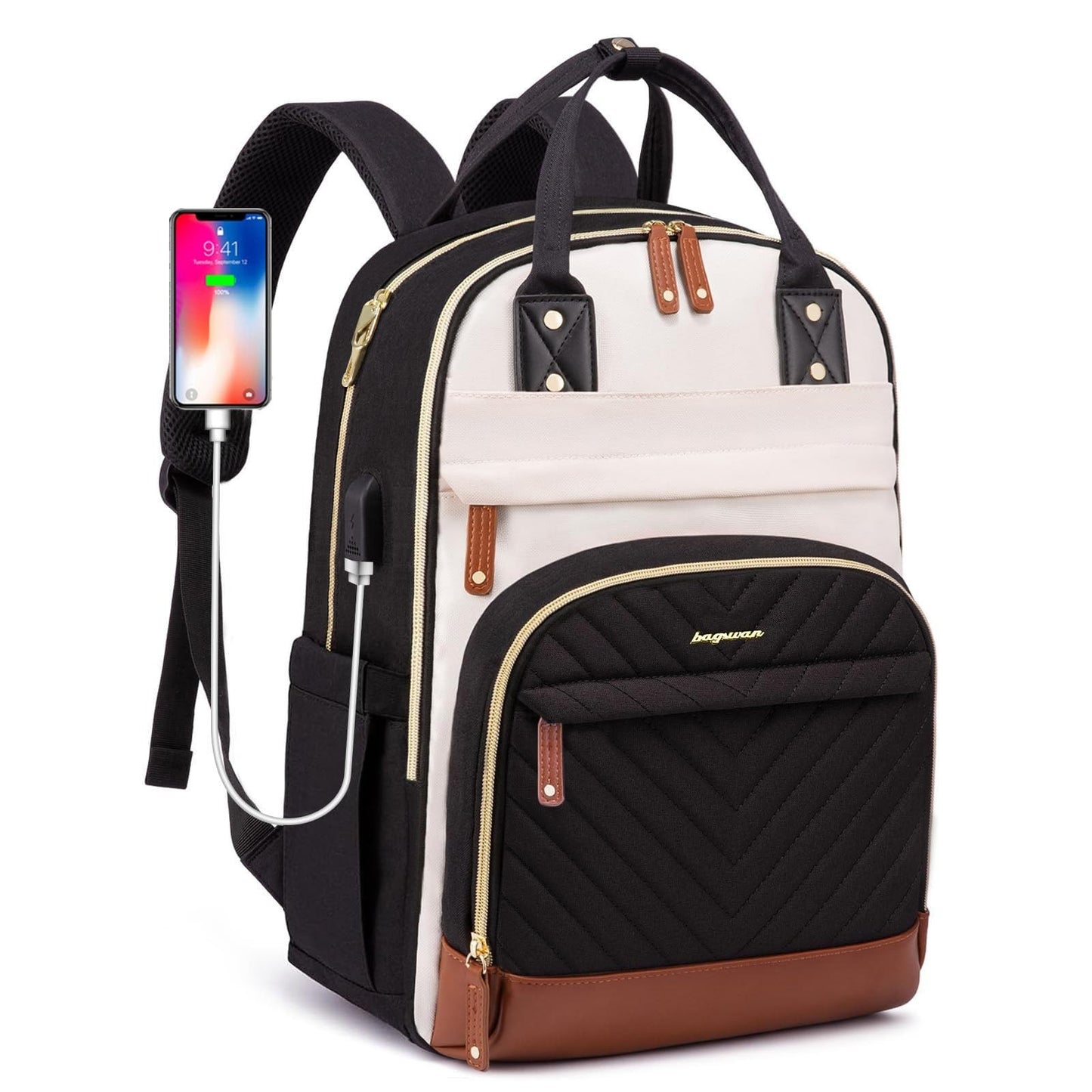 15.6" Laptop Backpack for Women   Waterproof USB Charging College Bag, Anti Thef1
