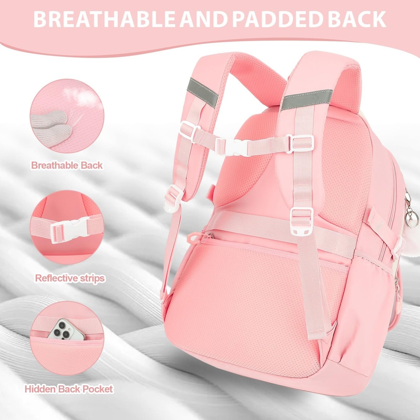 Girls Bow Backpack Set   3PCS with Lunch Bag & Pencil Case, Stylish School Bag5