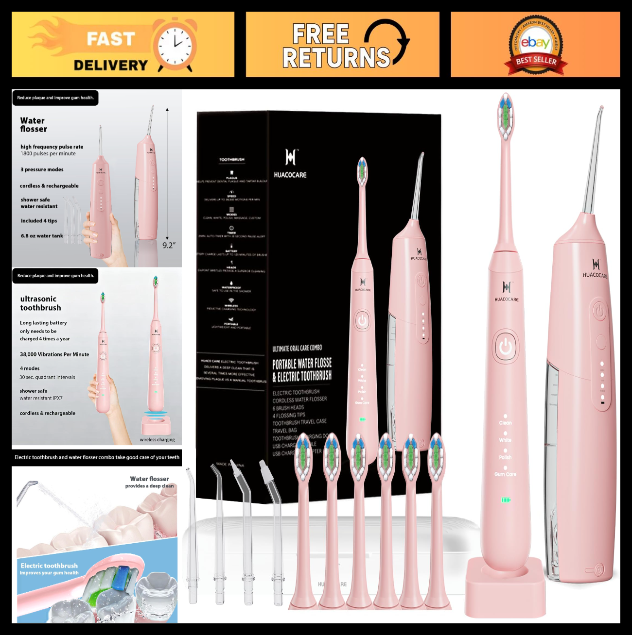 2 in 1 Water Dental Flosser & Electric Toothbrush Combo for Teeth & Gum Health  0